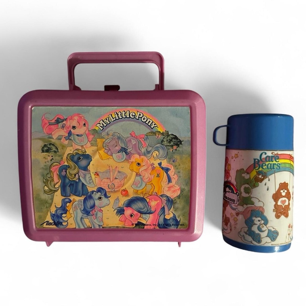 Hasbro My Little Pony Purple Lunchbox with Care Bears Blue Thermos